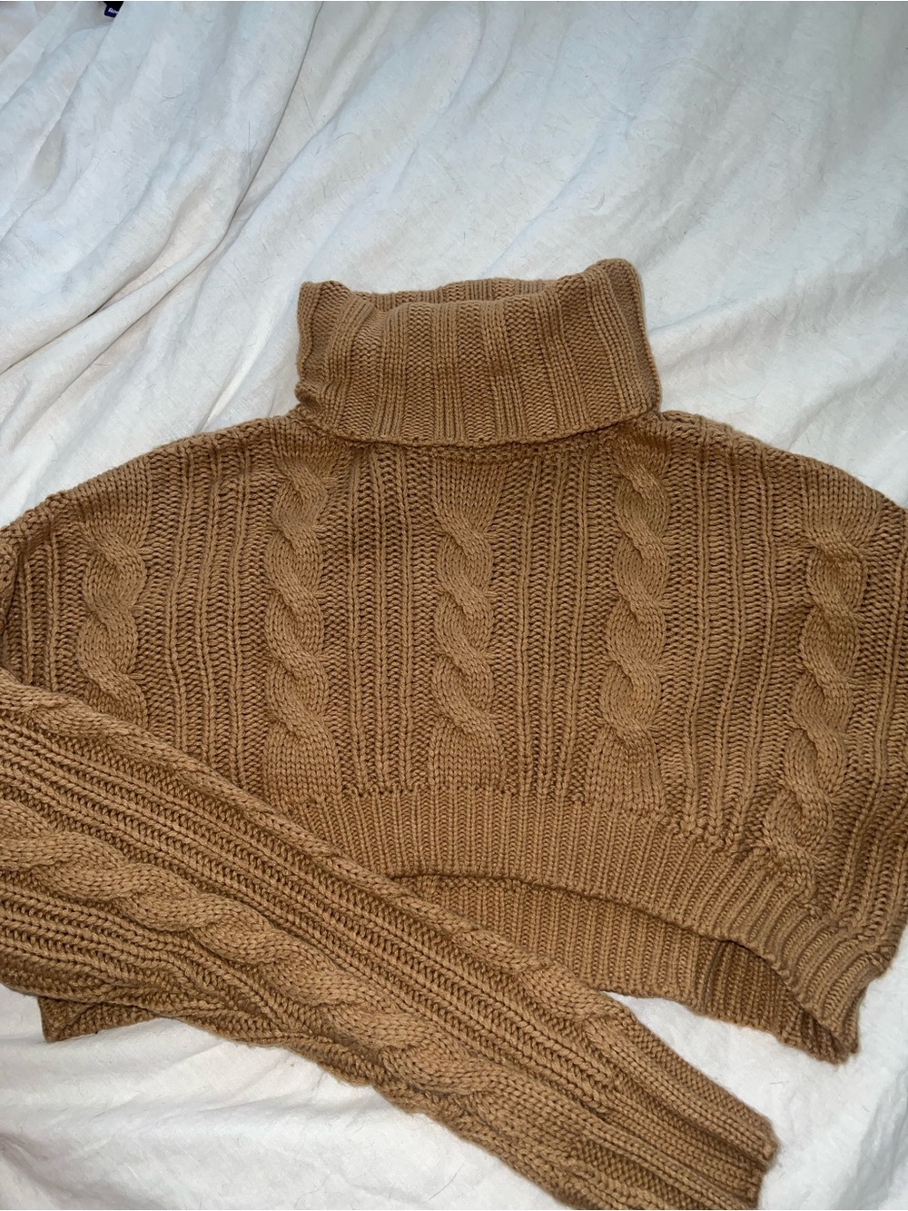 HYFVE Camel Cable Knit Cropped Turtleneck Sweater